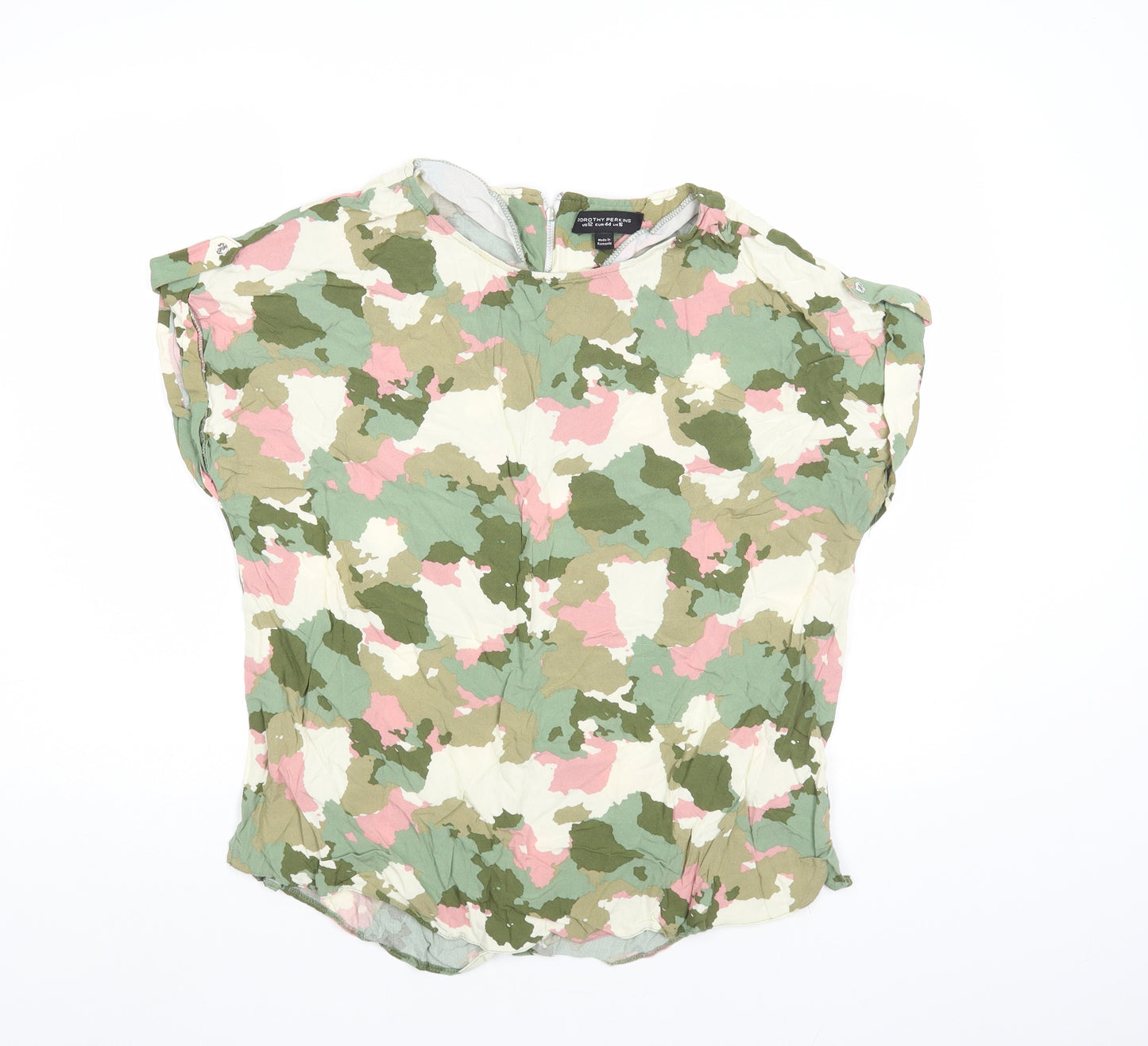 Dorothy Perkins Womens Multicoloured Geometric Viscose Basic Blouse Size 16 Round Neck