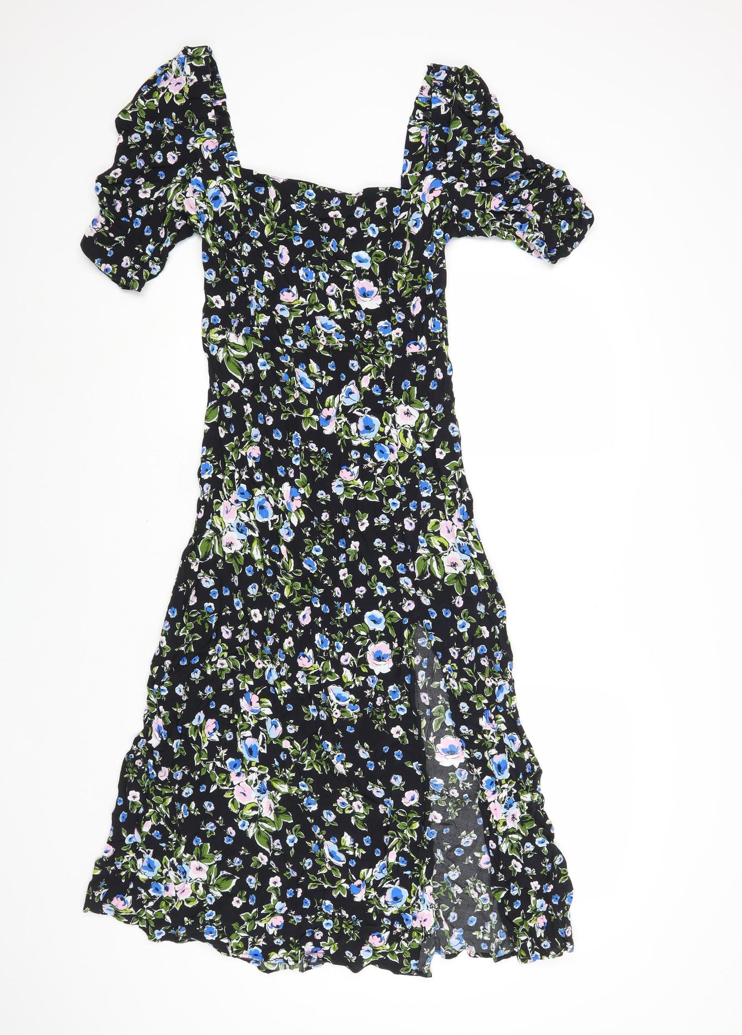 Zara Womens Black Floral Viscose A-Line Size M Square Neck Pullover