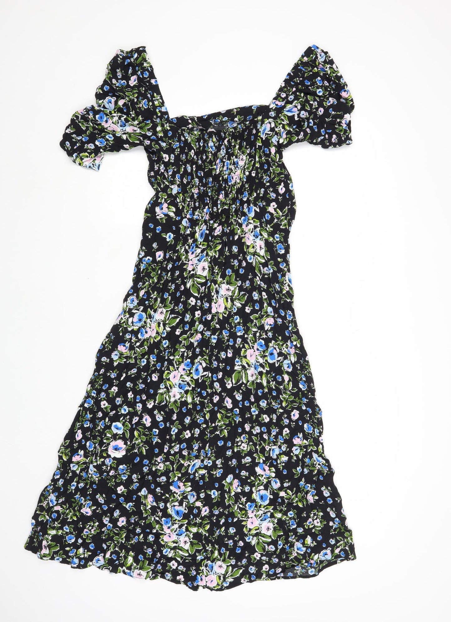 Zara Womens Black Floral Viscose A-Line Size M Square Neck Pullover