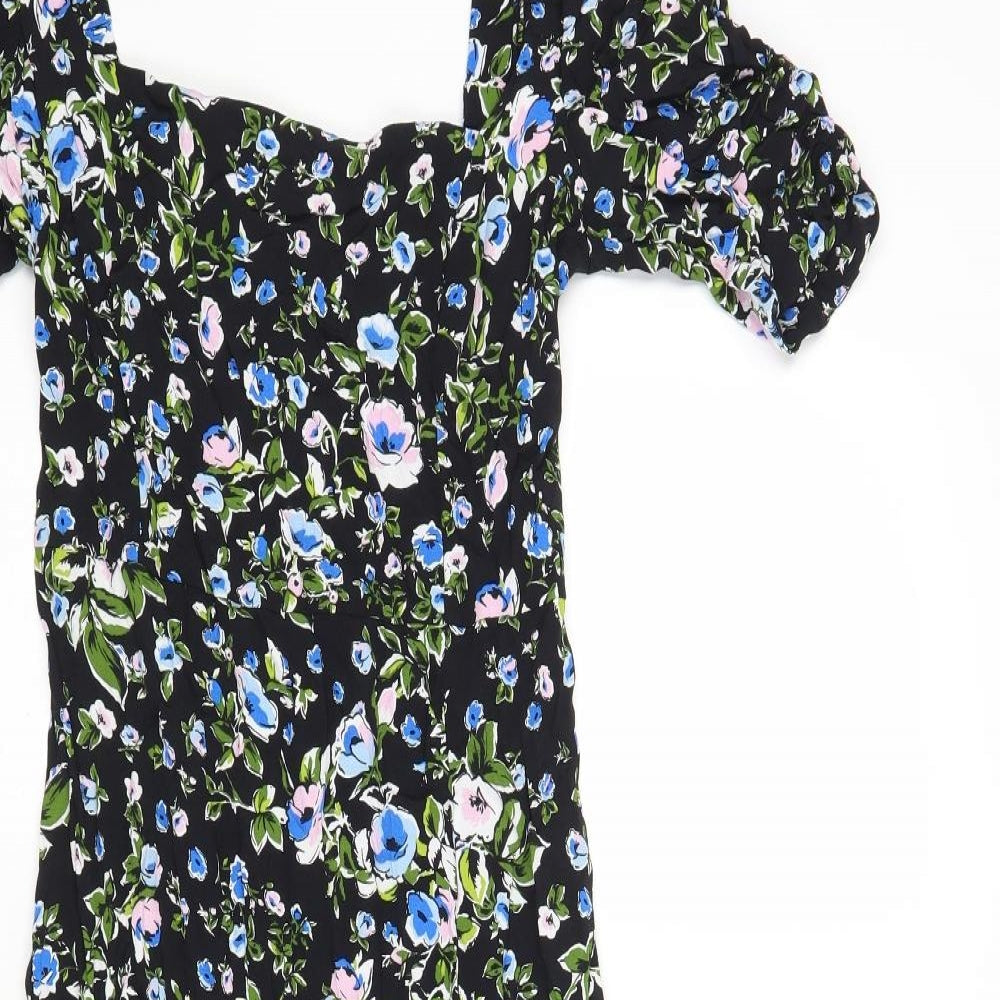 Zara Womens Black Floral Viscose A-Line Size M Square Neck Pullover