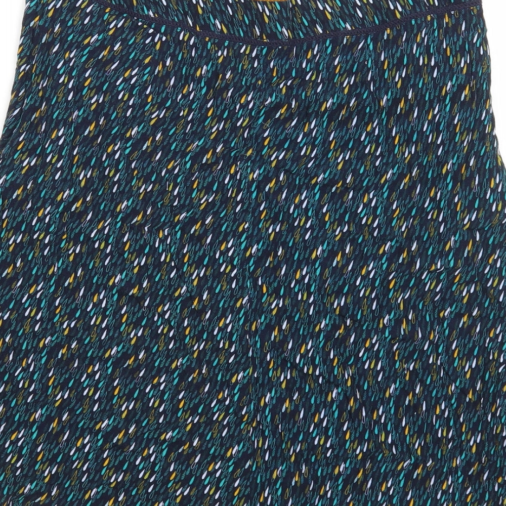 White Stuff Womens Blue Geometric Viscose A-Line Skirt Size 12 Zip