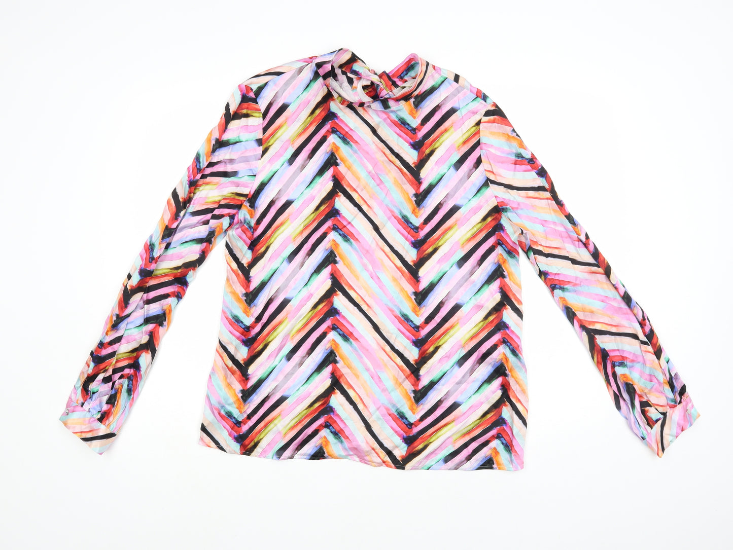 HUGO BOSS Womens Multicoloured Geometric Viscose Basic Blouse Size 12 Mock Neck
