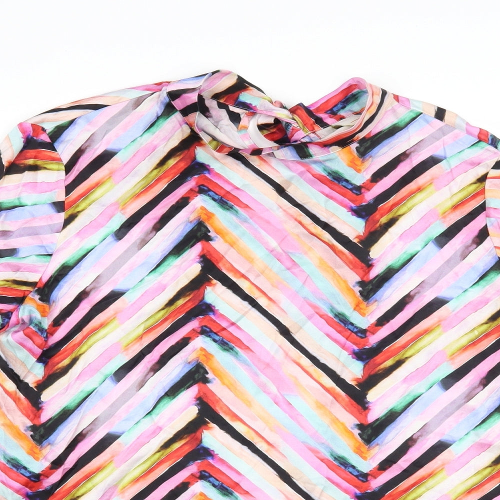 HUGO BOSS Womens Multicoloured Geometric Viscose Basic Blouse Size 12 Mock Neck