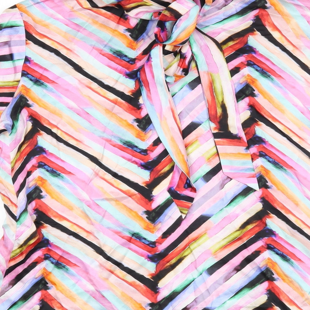 HUGO BOSS Womens Multicoloured Geometric Viscose Basic Blouse Size 12 Mock Neck