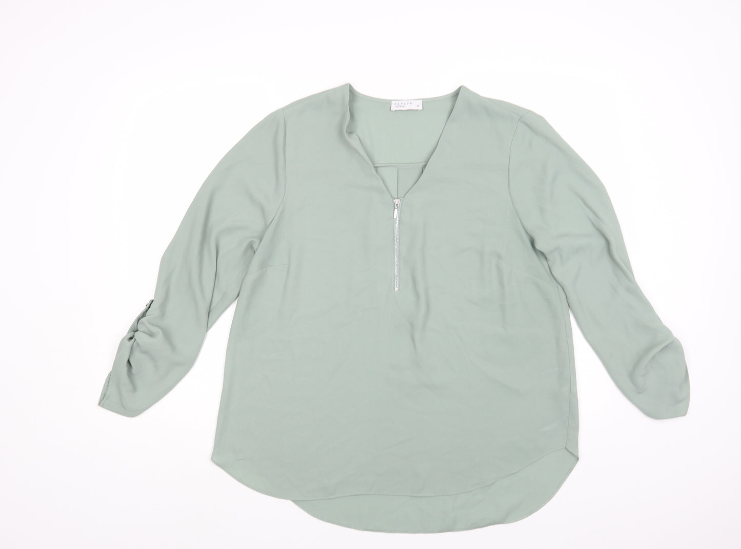 Papaya Womens Green Polyester Basic Blouse Size 14 V-Neck