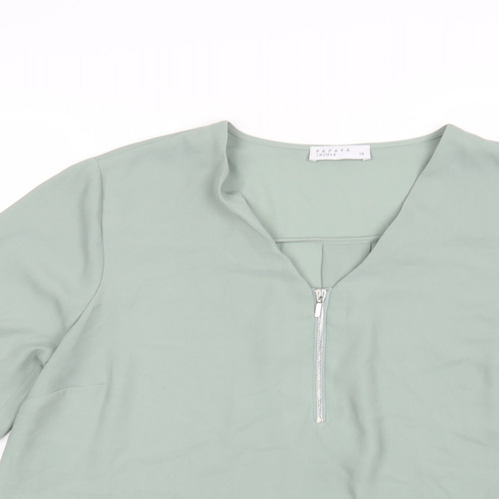 Papaya Womens Green Polyester Basic Blouse Size 14 V-Neck