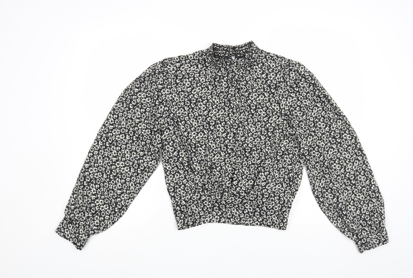 Miss Selfridge Womens Black Floral Polyester Basic Blouse Size 10 Mock Neck