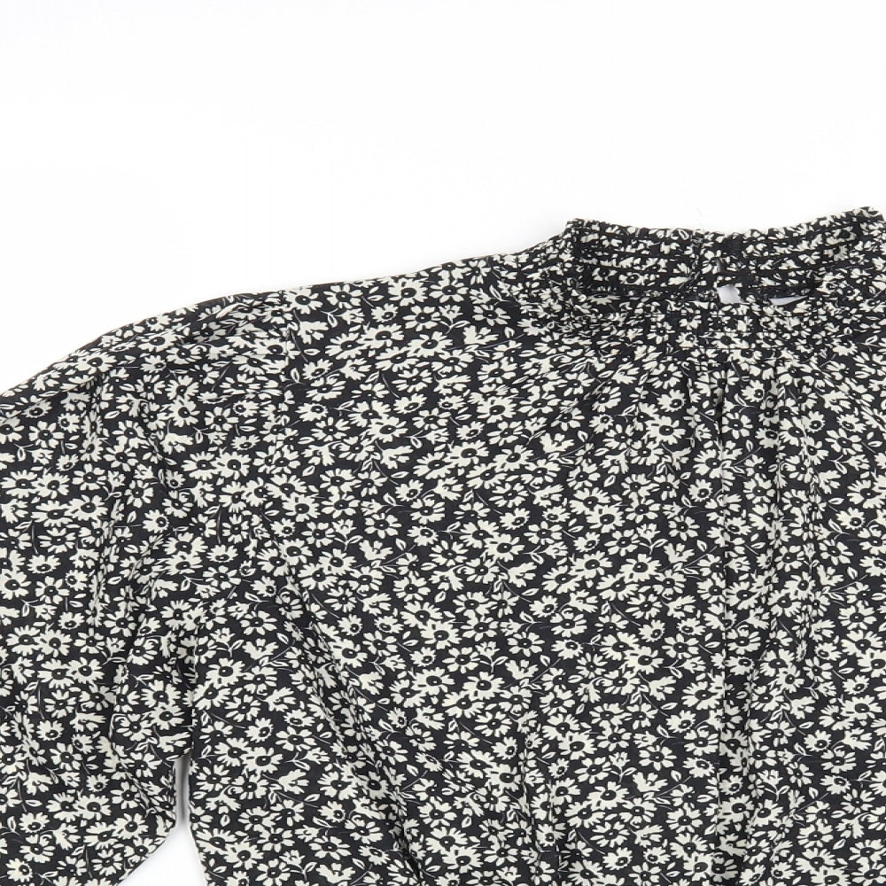 Miss Selfridge Womens Black Floral Polyester Basic Blouse Size 10 Mock Neck