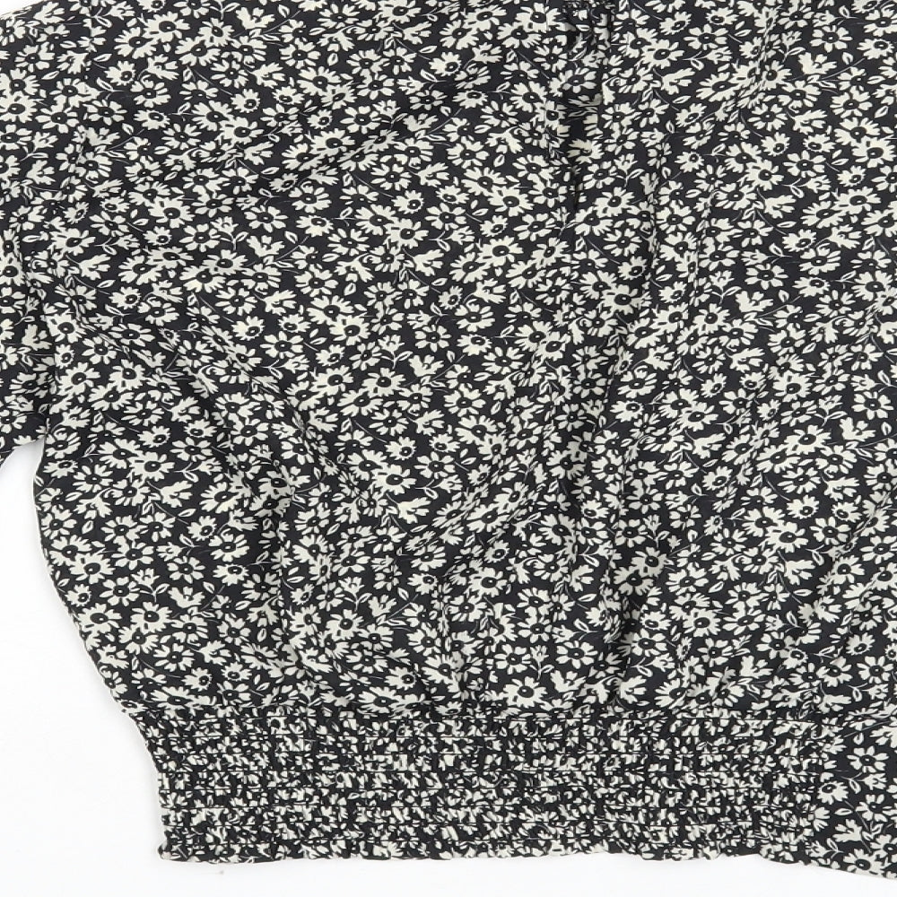 Miss Selfridge Womens Black Floral Polyester Basic Blouse Size 10 Mock Neck