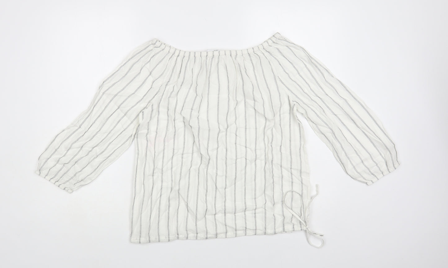 White Label Womens White Striped Cotton Basic Blouse Size 8 Off the Shoulder