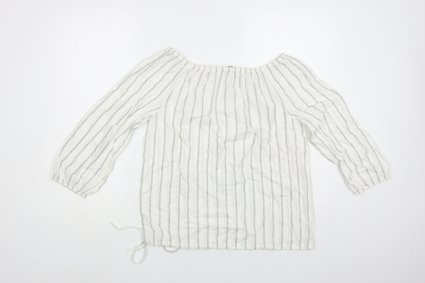 White Label Womens White Striped Cotton Basic Blouse Size 8 Off the Shoulder