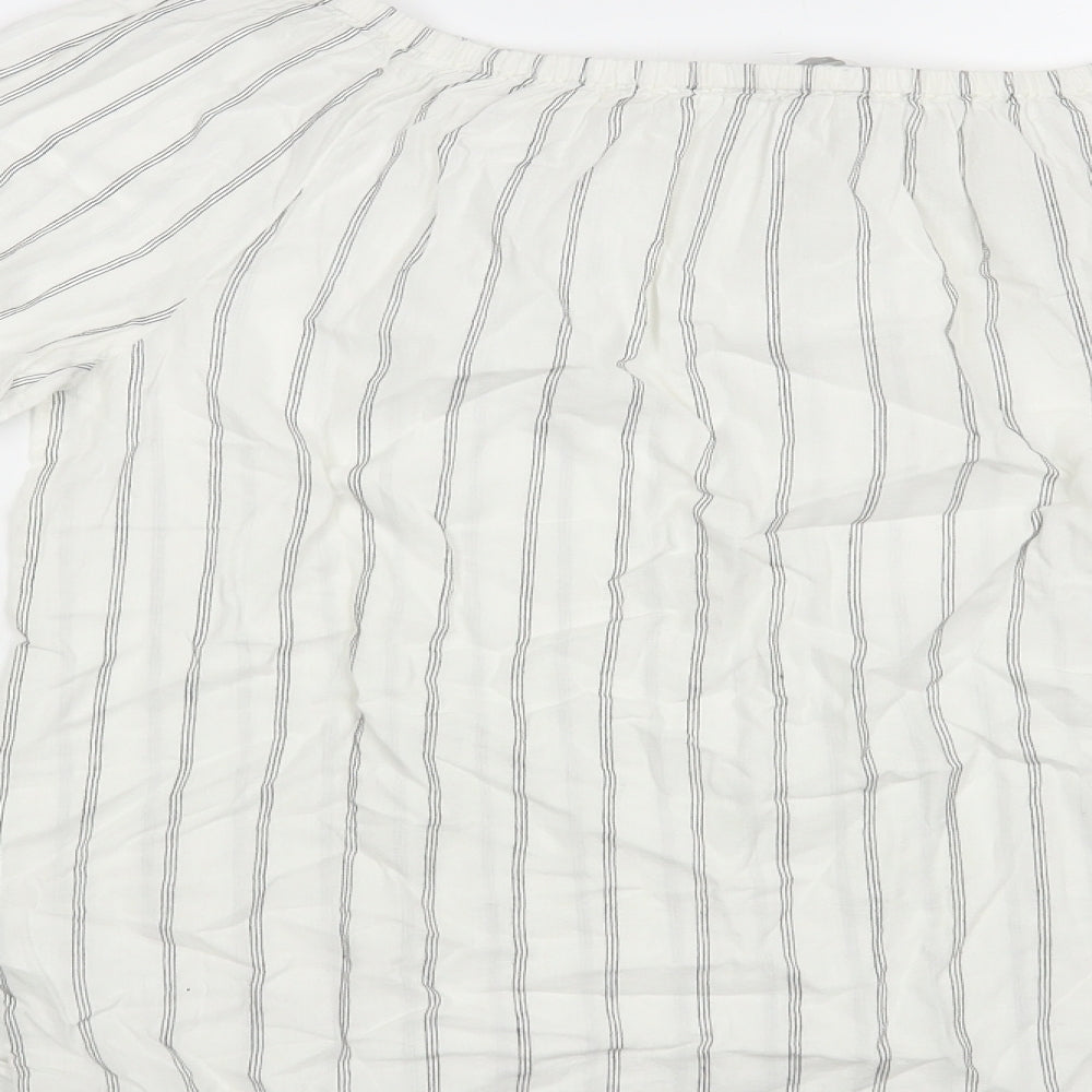 White Label Womens White Striped Cotton Basic Blouse Size 8 Off the Shoulder