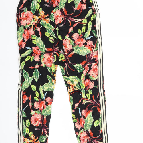 Primark Womens Black Floral Viscose Trousers Size 10 L27 in Regular - Side Stripe