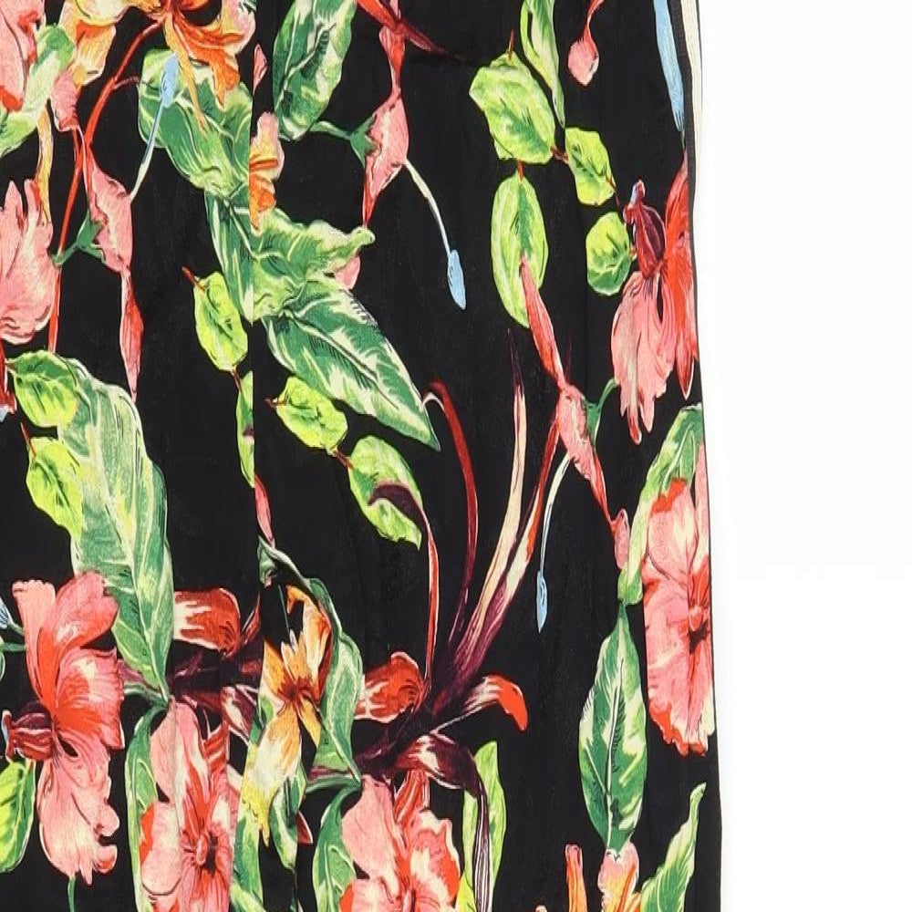 Primark Womens Black Floral Viscose Trousers Size 10 L27 in Regular - Side Stripe