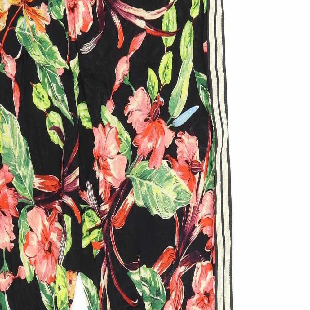 Primark Womens Black Floral Viscose Trousers Size 10 L27 in Regular - Side Stripe