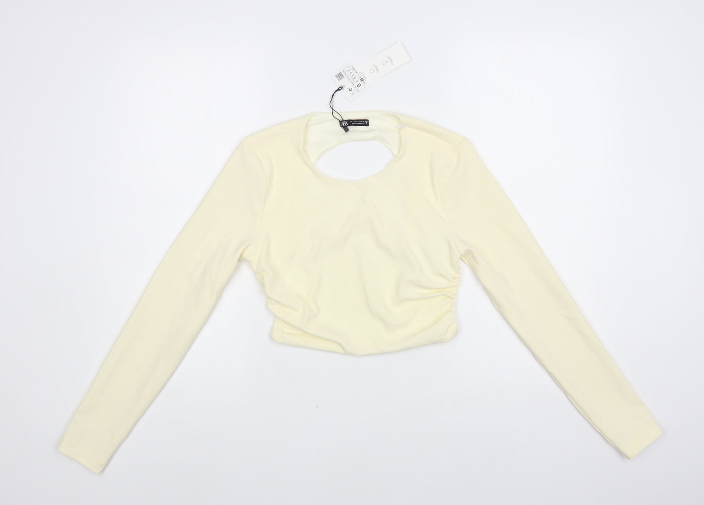 Zara Womens Beige Polyester Cropped Blouse Size S Round Neck - Open Back