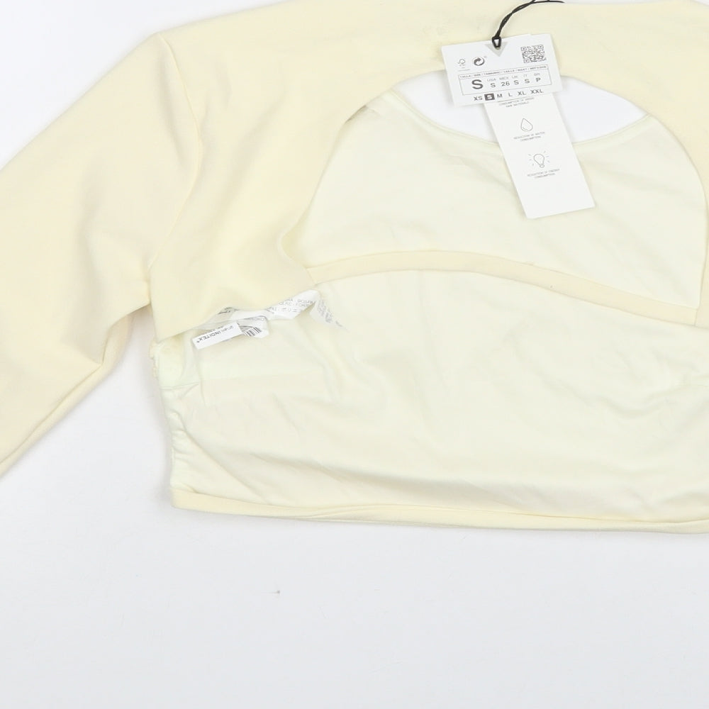 Zara Womens Beige Polyester Cropped Blouse Size S Round Neck - Open Back