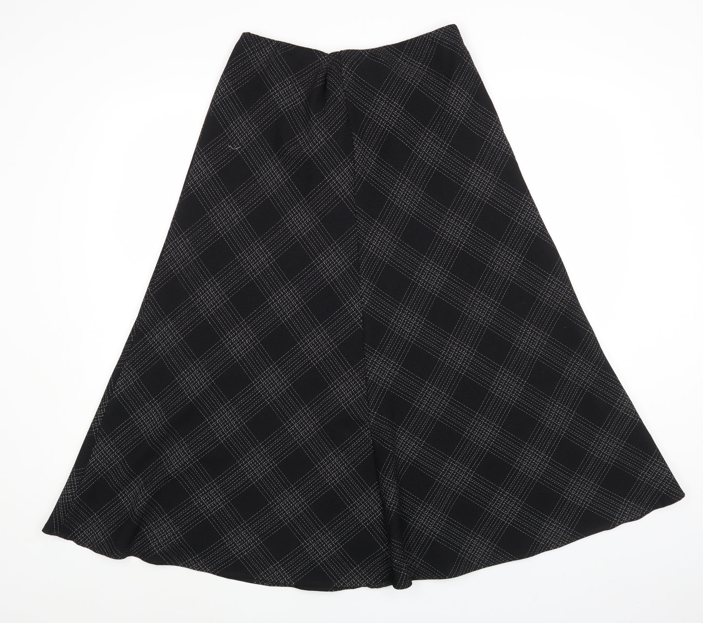 Marks and Spencer Womens Black Plaid Polyester A-Line Skirt Size 12