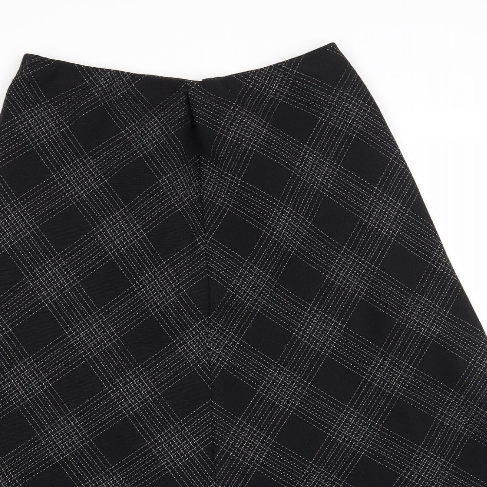 Marks and Spencer Womens Black Plaid Polyester A-Line Skirt Size 12