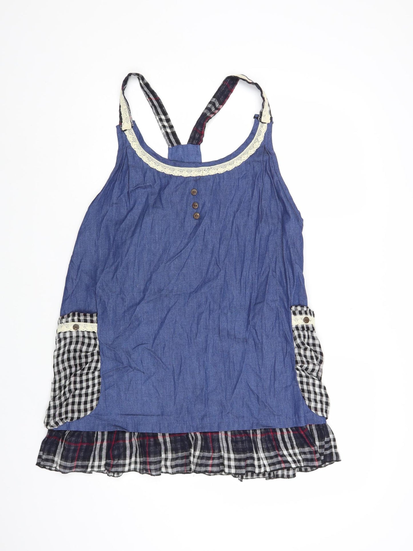 Cutie Womens Blue Cotton Tunic Tank Size M Scoop Neck - Lace Trim
