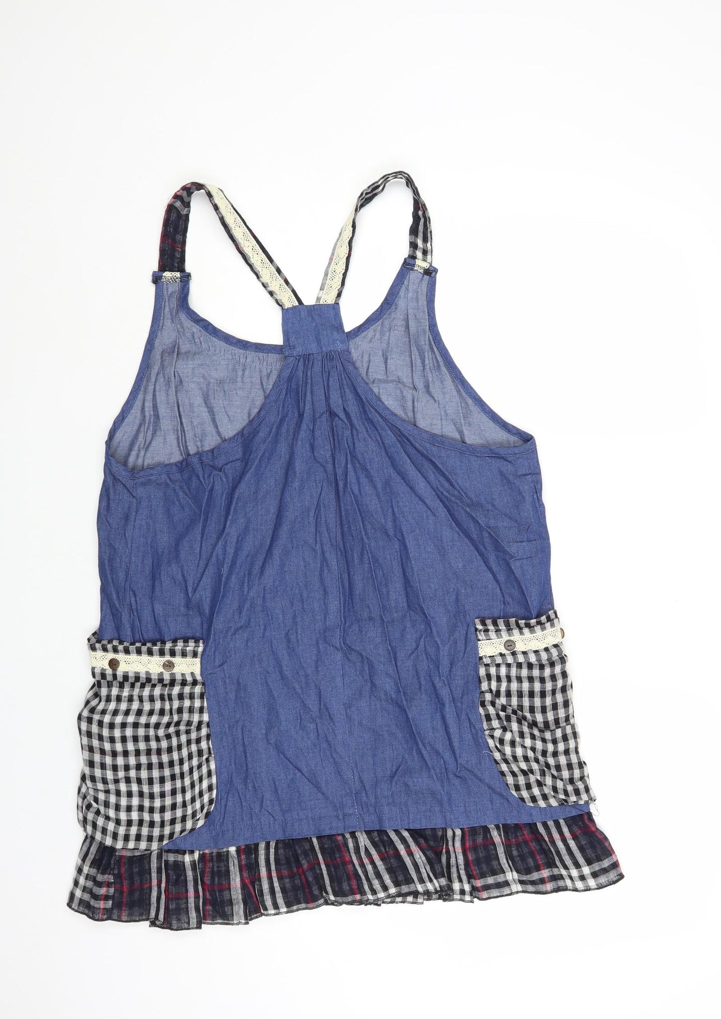 Cutie Womens Blue Cotton Tunic Tank Size M Scoop Neck - Lace Trim