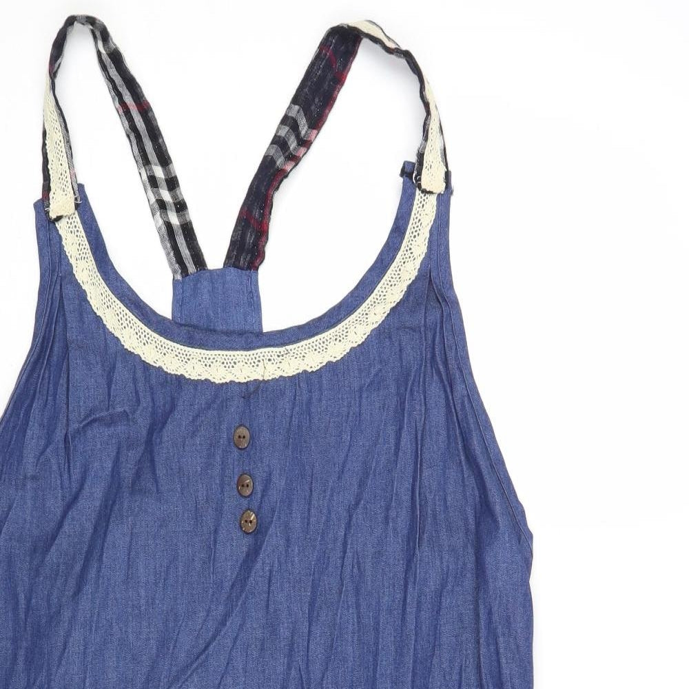 Cutie Womens Blue Cotton Tunic Tank Size M Scoop Neck - Lace Trim