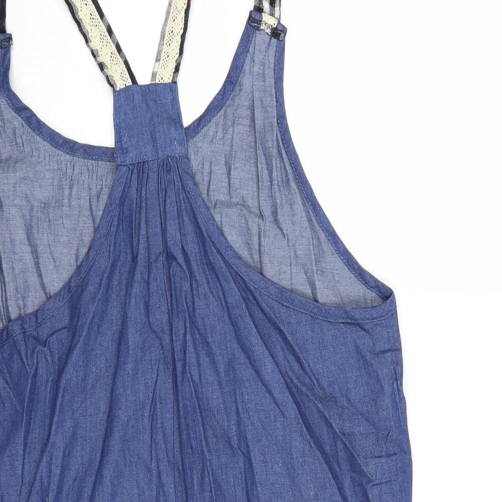 Cutie Womens Blue Cotton Tunic Tank Size M Scoop Neck - Lace Trim