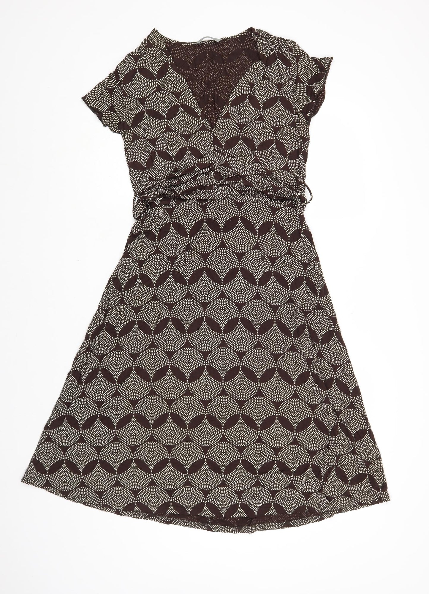 Marks and Spencer Womens Brown Geometric Viscose A-Line Size 12 V-Neck Pullover