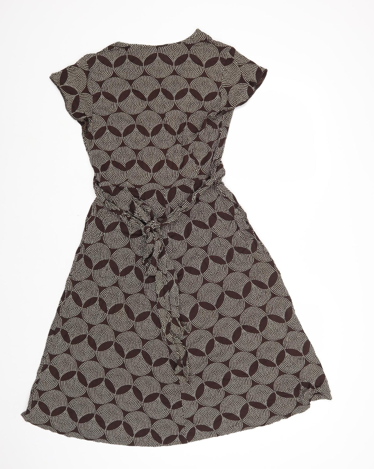 Marks and Spencer Womens Brown Geometric Viscose A-Line Size 12 V-Neck Pullover