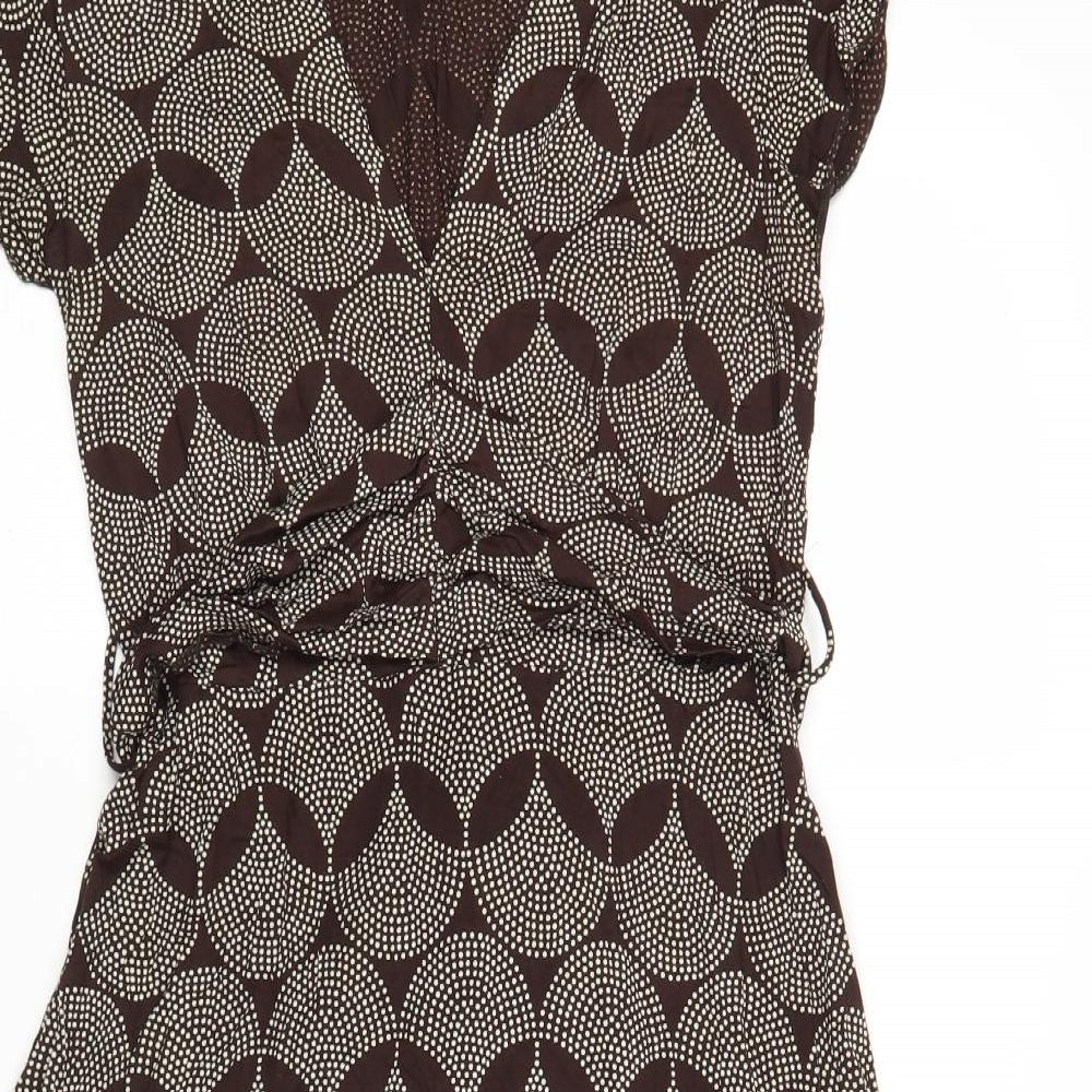 Marks and Spencer Womens Brown Geometric Viscose A-Line Size 12 V-Neck Pullover