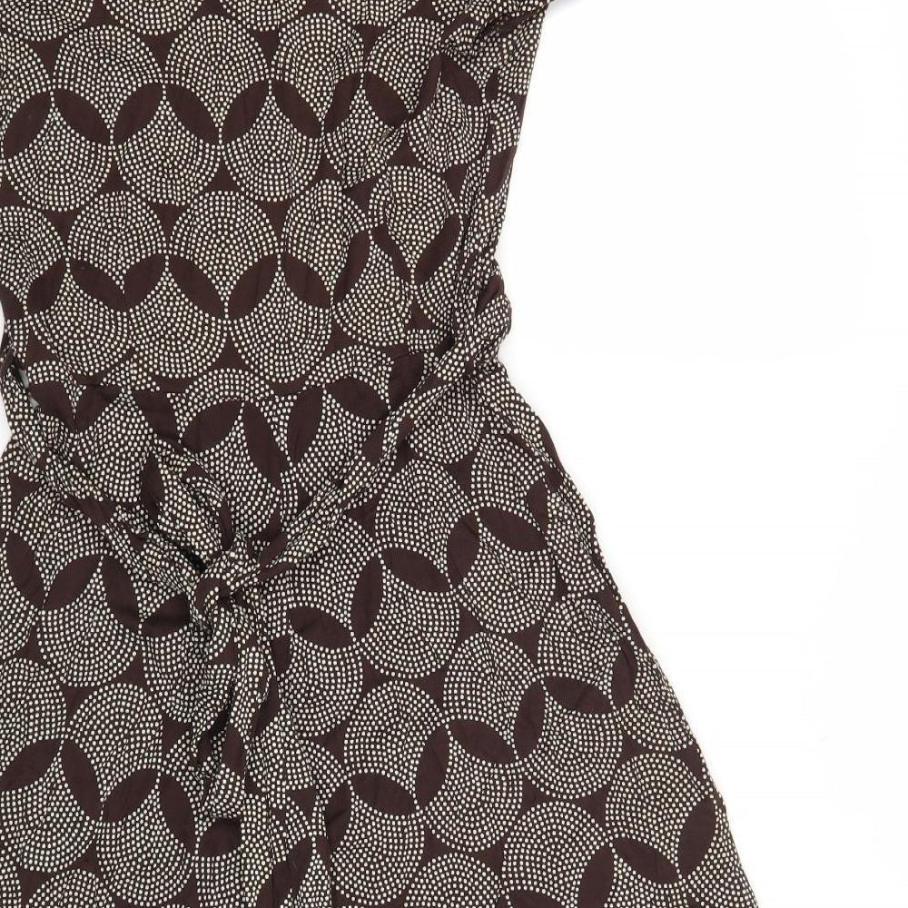 Marks and Spencer Womens Brown Geometric Viscose A-Line Size 12 V-Neck Pullover
