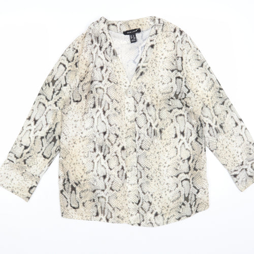 New Look Womens Beige Animal Print Polyester Basic Blouse Size 8 V-Neck - Snakeskin