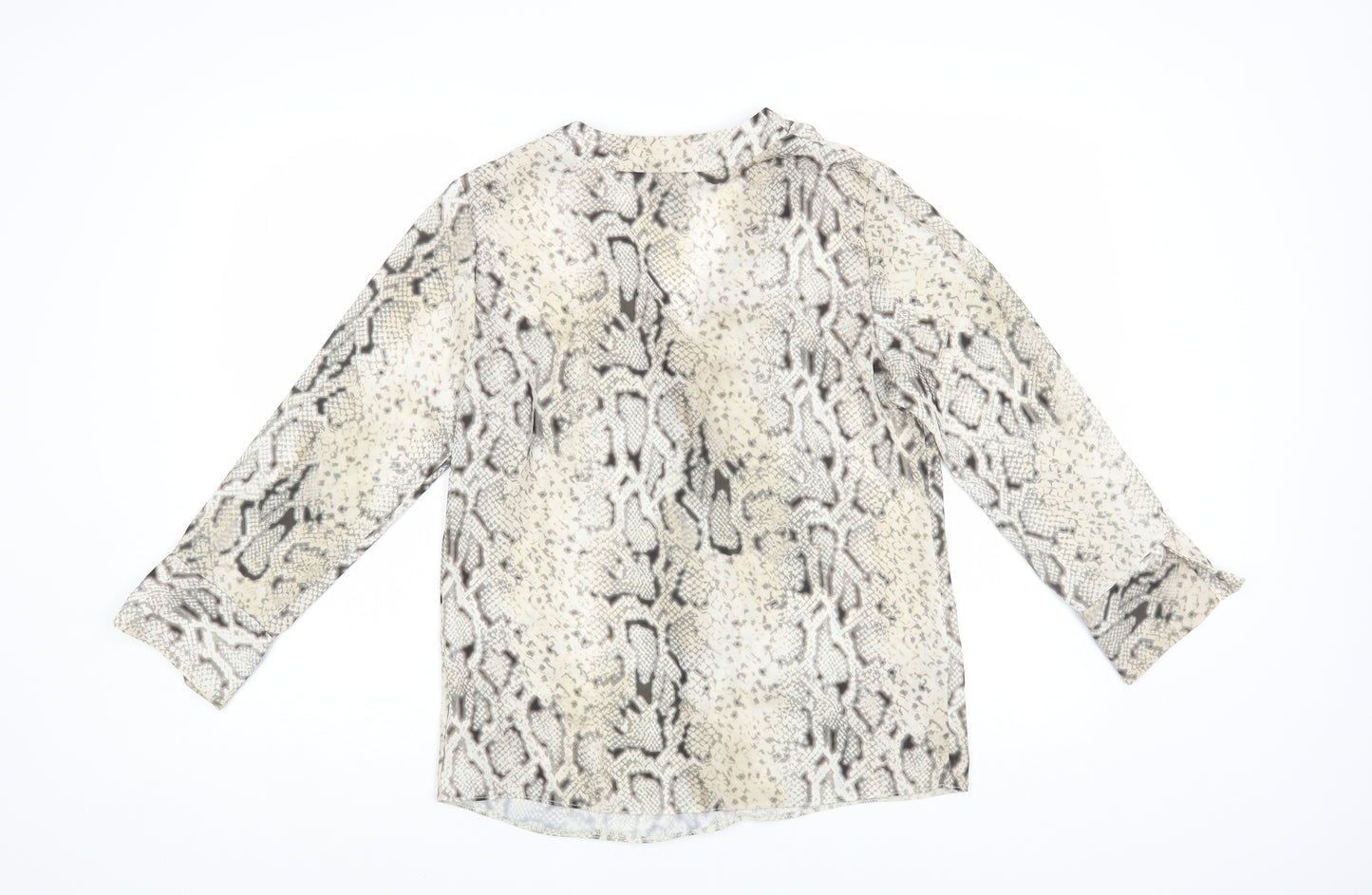 New Look Womens Beige Animal Print Polyester Basic Blouse Size 8 V-Neck - Snakeskin