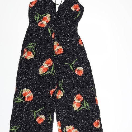 Topshop Womens Black Floral Polyester Jumpsuit One-Piece Size 8 L21 in Zip