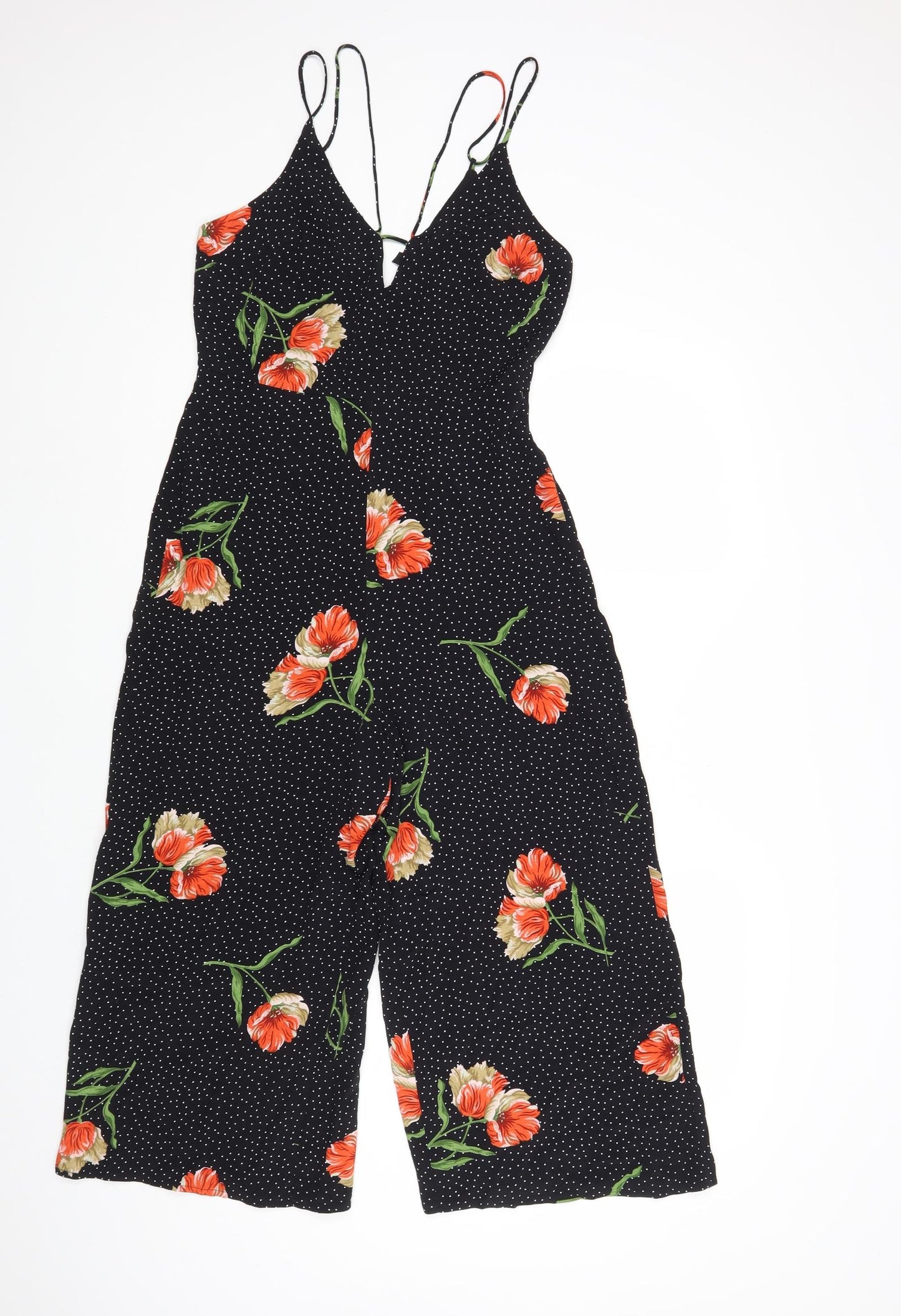 Topshop Womens Black Floral Polyester Jumpsuit One-Piece Size 8 L21 in Zip