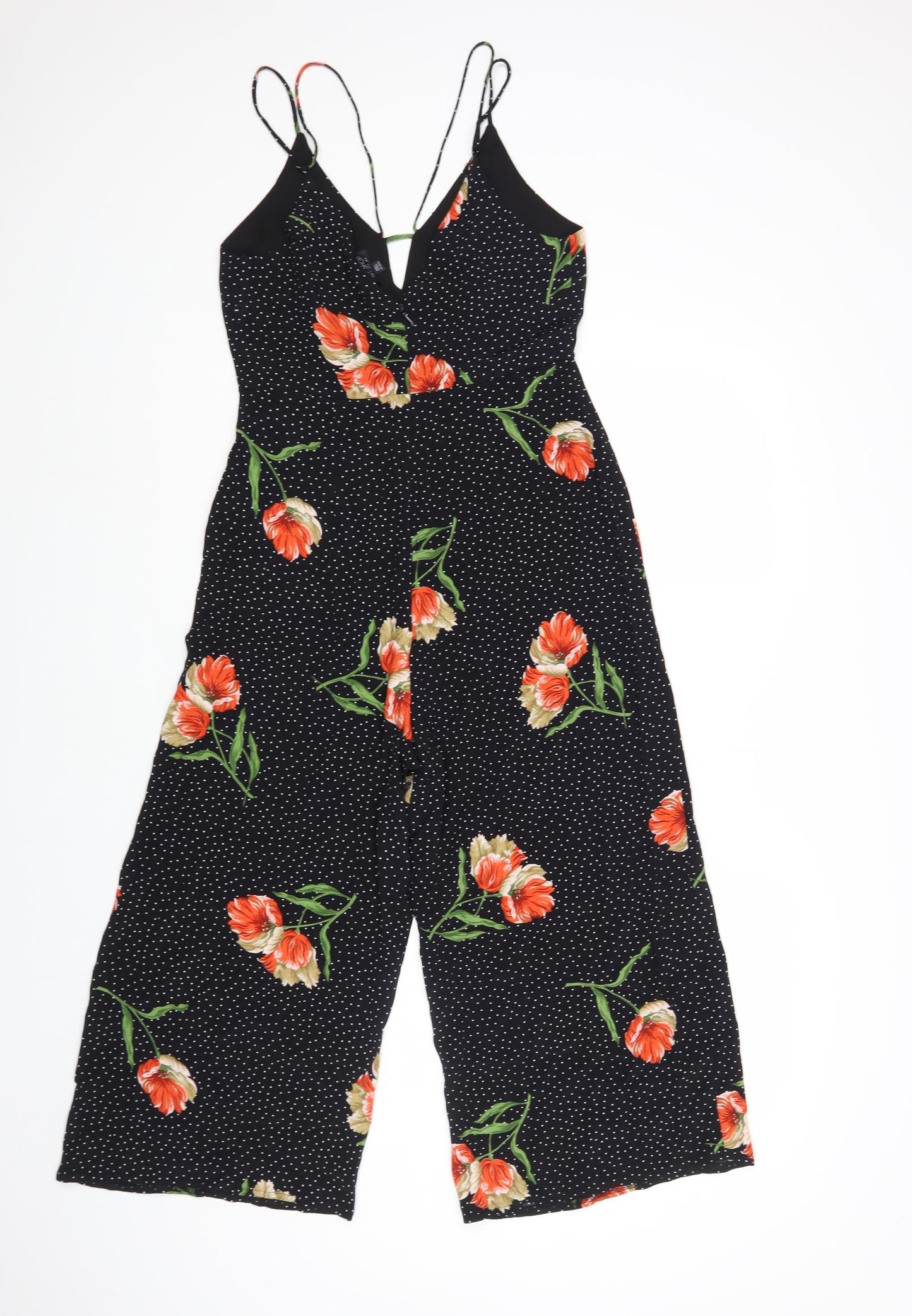 Topshop Womens Black Floral Polyester Jumpsuit One-Piece Size 8 L21 in Zip