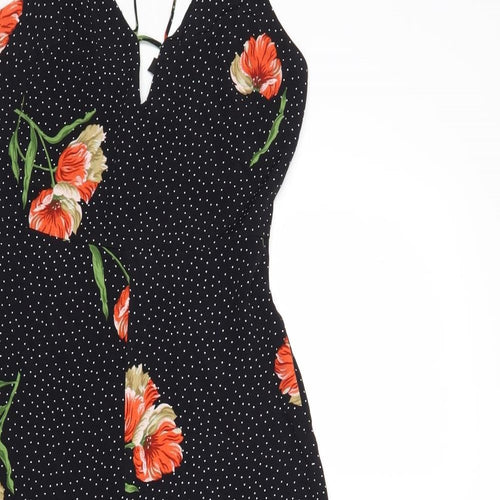 Topshop Womens Black Floral Polyester Jumpsuit One-Piece Size 8 L21 in Zip