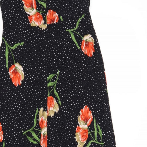 Topshop Womens Black Floral Polyester Jumpsuit One-Piece Size 8 L21 in Zip