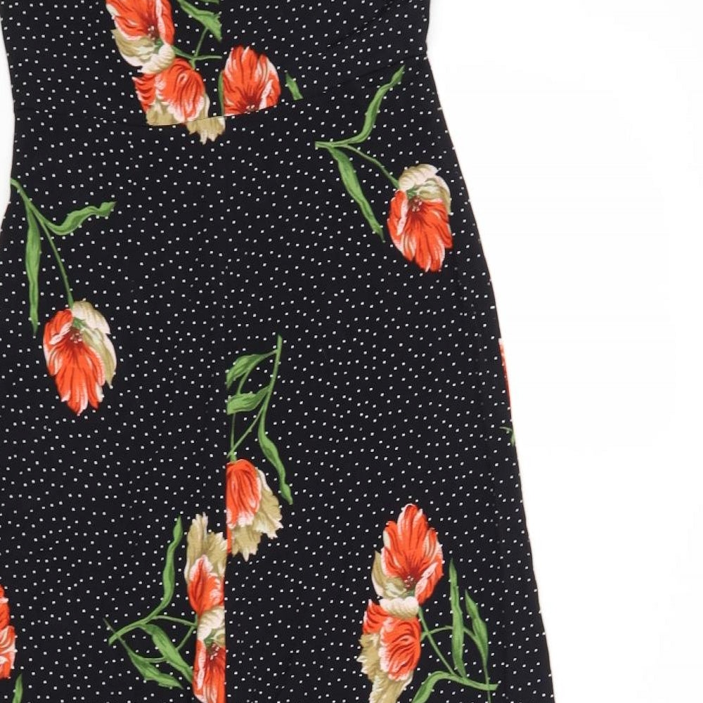 Topshop Womens Black Floral Polyester Jumpsuit One-Piece Size 8 L21 in Zip