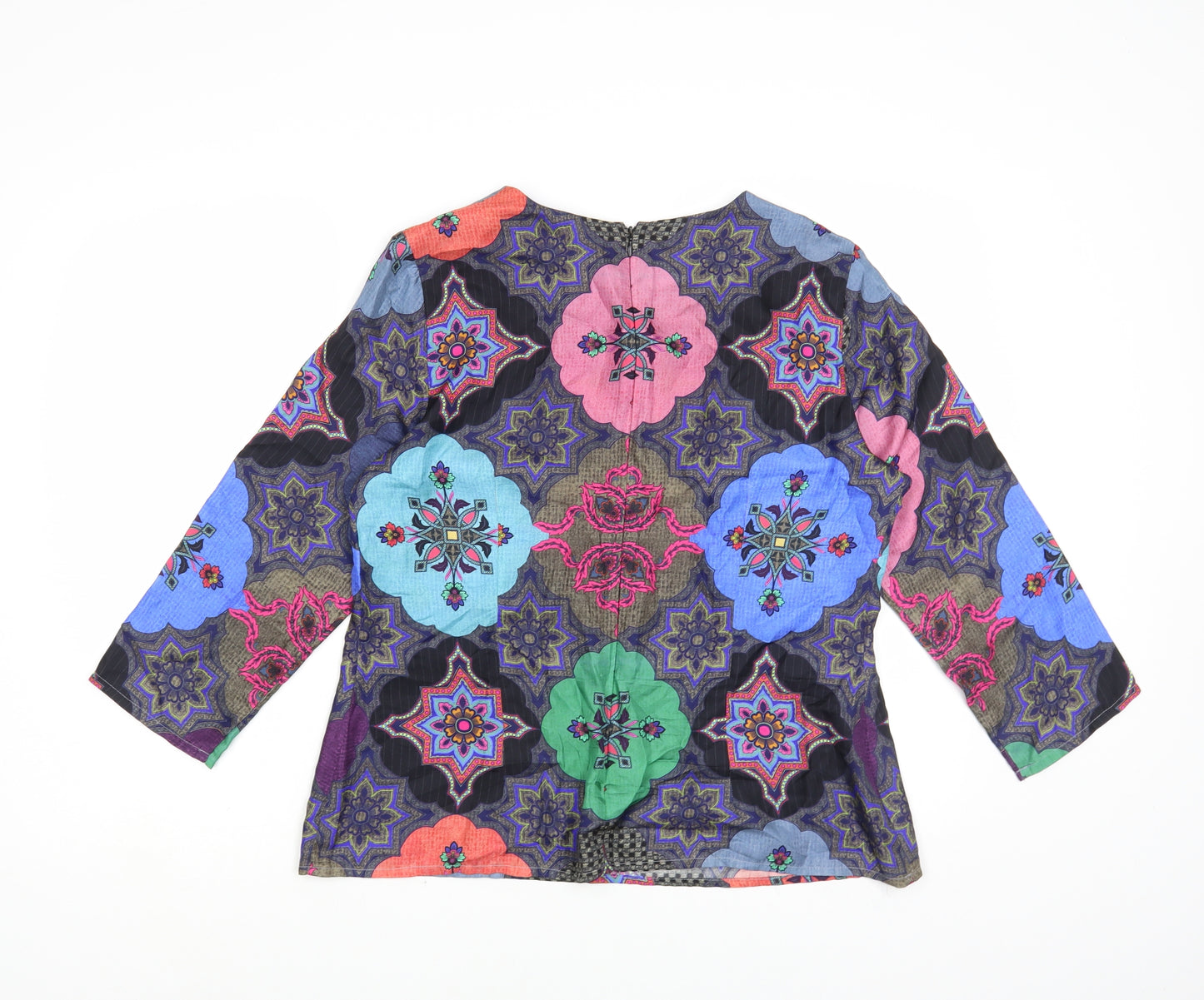 Vilagallo Womens Multicoloured Geometric Silk Basic Blouse Size 14 Round Neck