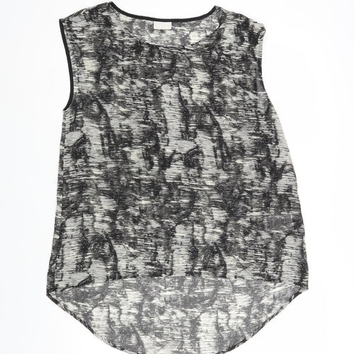 VILA Womens Grey Geometric Polyester Basic Blouse Size L Round Neck - Low Back