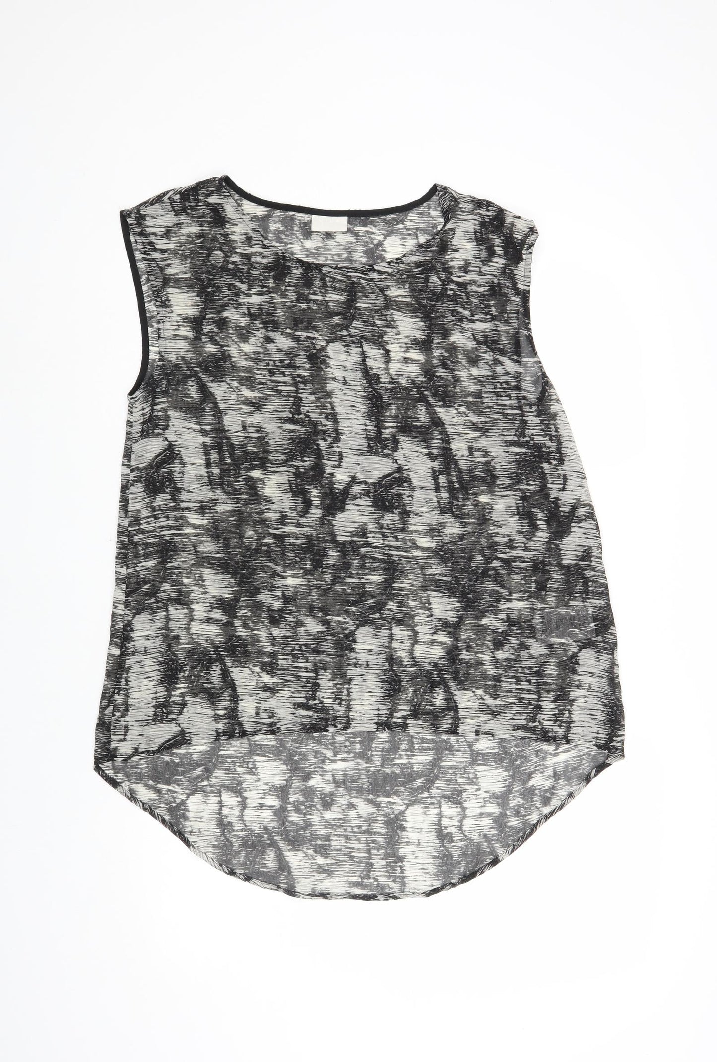 VILA Womens Grey Geometric Polyester Basic Blouse Size L Round Neck - Low Back