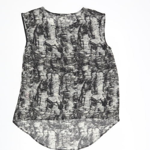 VILA Womens Grey Geometric Polyester Basic Blouse Size L Round Neck - Low Back