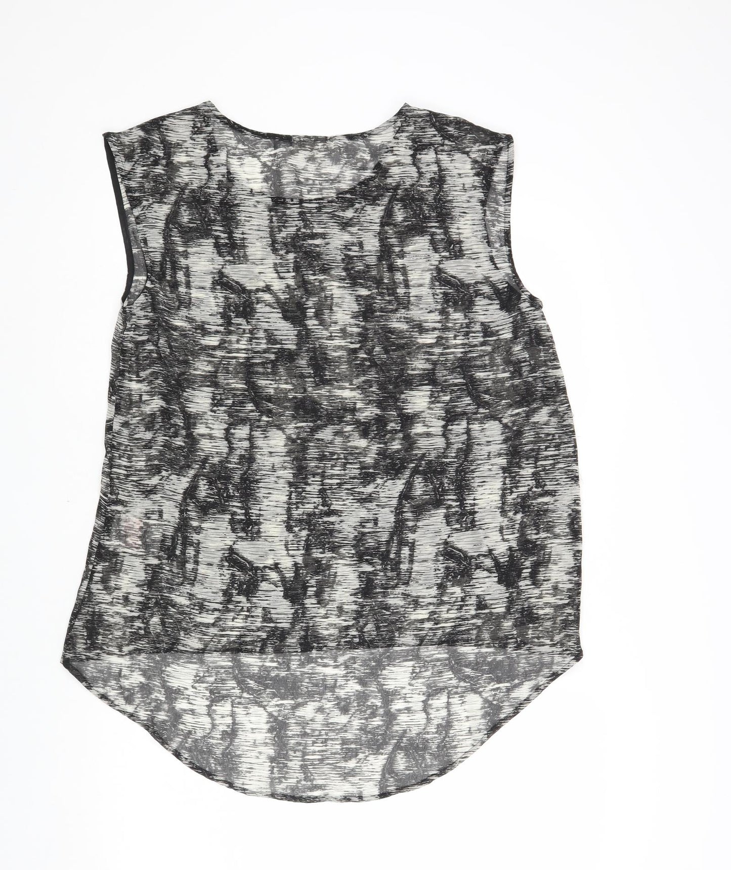 VILA Womens Grey Geometric Polyester Basic Blouse Size L Round Neck - Low Back