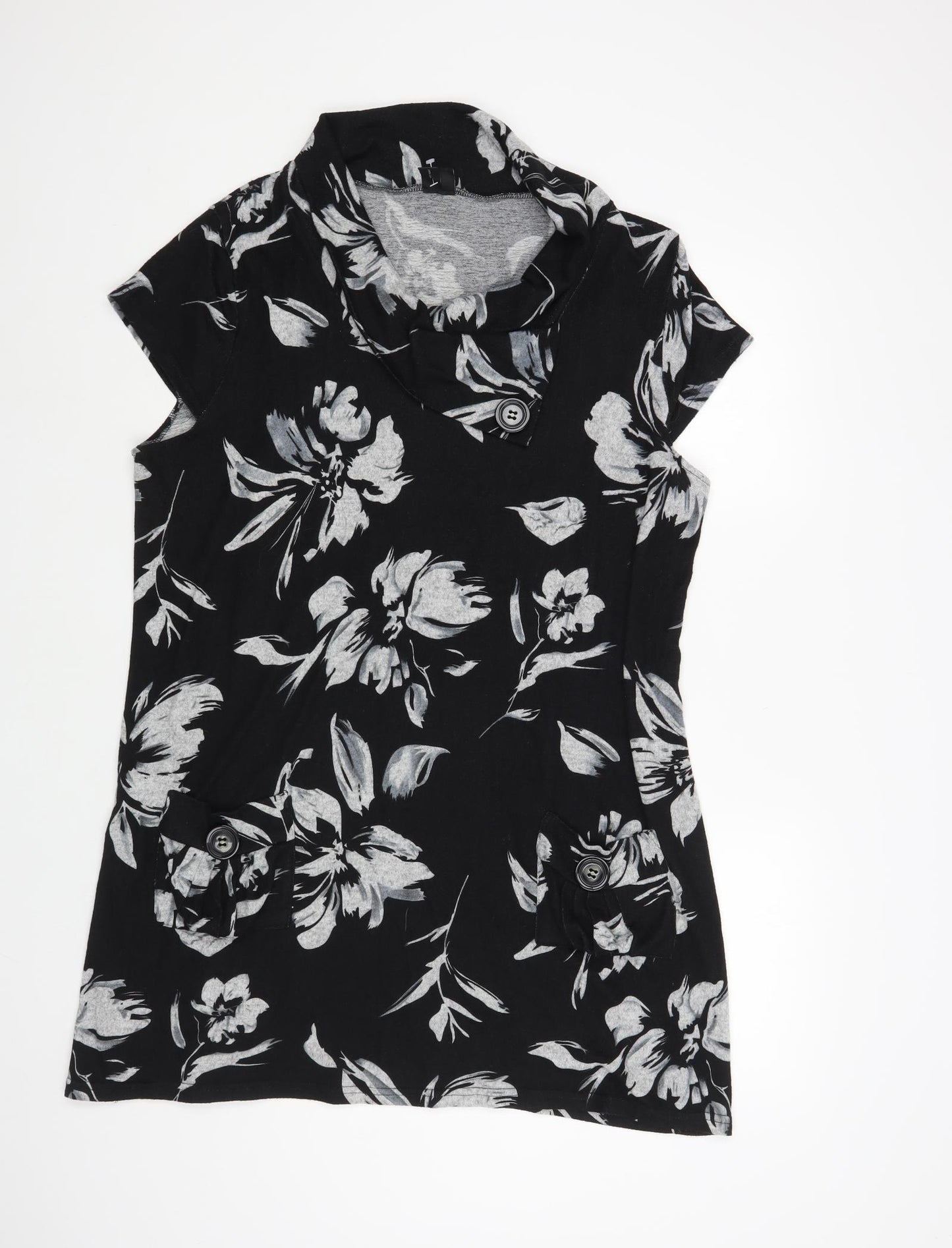 Izabel London Womens Black Collared Floral Polyester Tunic Jumper Size 22