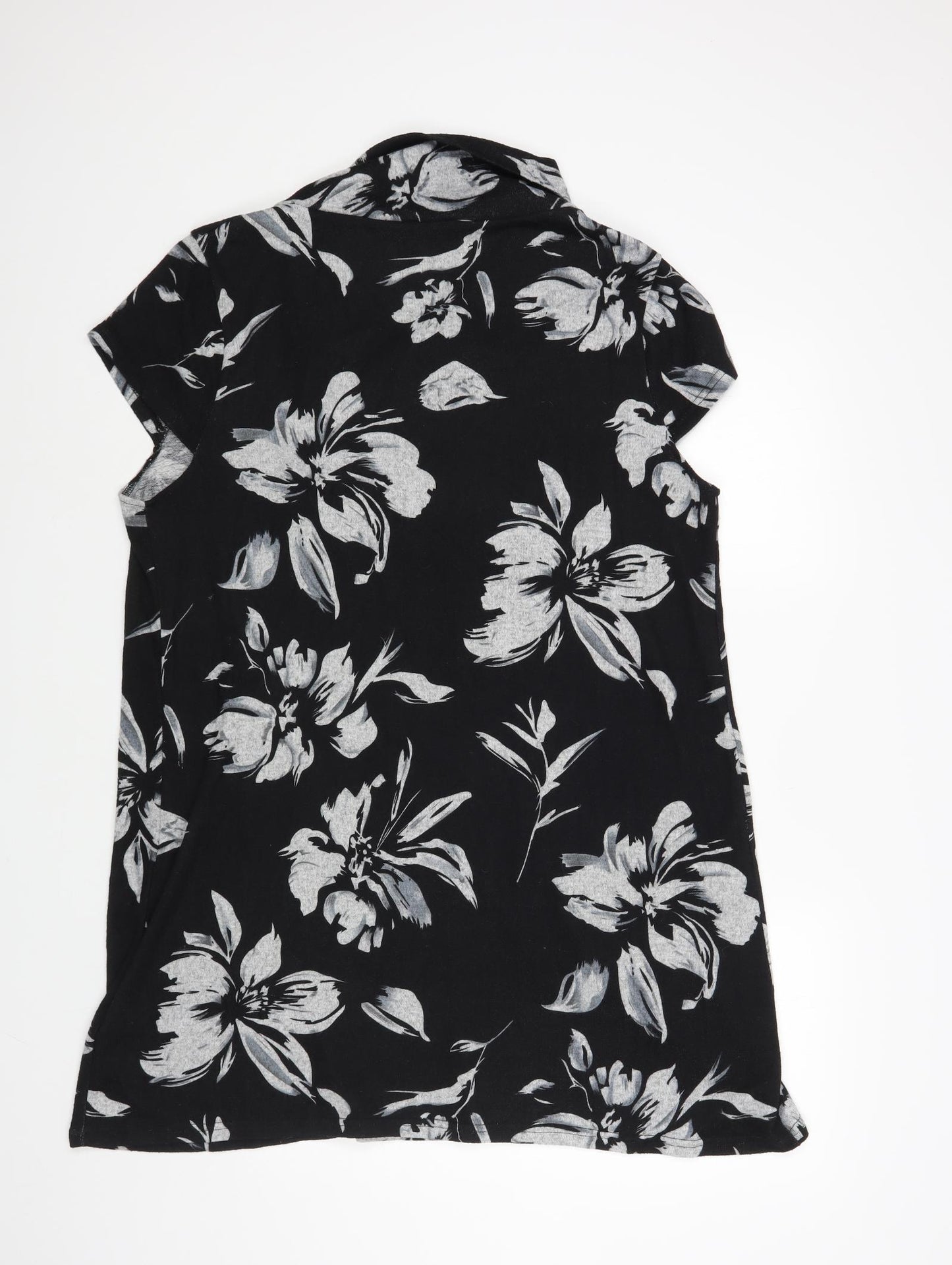 Izabel London Womens Black Collared Floral Polyester Tunic Jumper Size 22