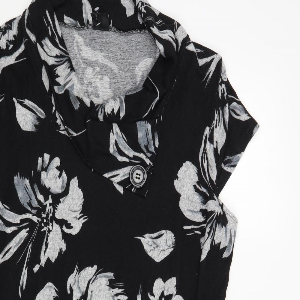 Izabel London Womens Black Collared Floral Polyester Tunic Jumper Size 22