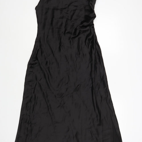Zara Womens Black Polyester Slip Dress Size L Square Neck Zip