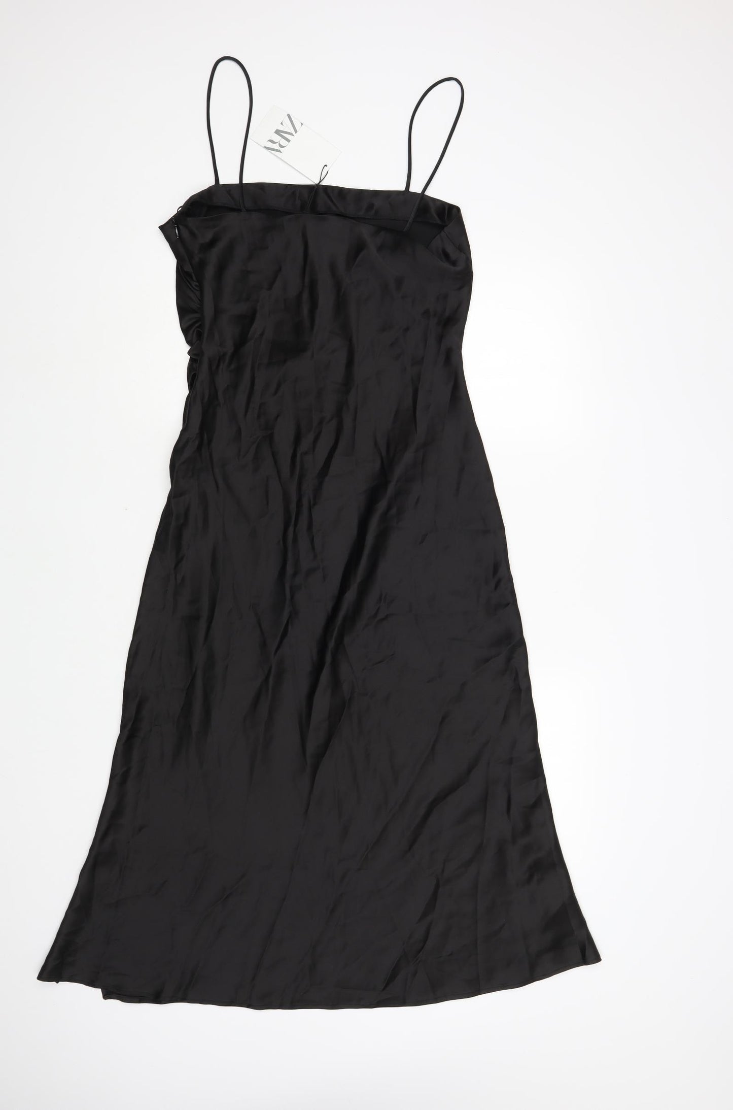 Zara Womens Black Polyester Slip Dress Size L Square Neck Zip
