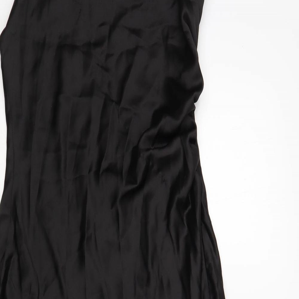 Zara Womens Black Polyester Slip Dress Size L Square Neck Zip